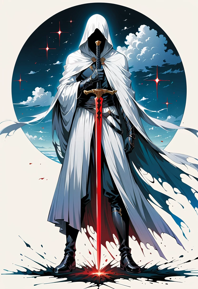 Chinese swordsman,Simple lines,Minimalism,Abstract Art,Holding a red long sword,