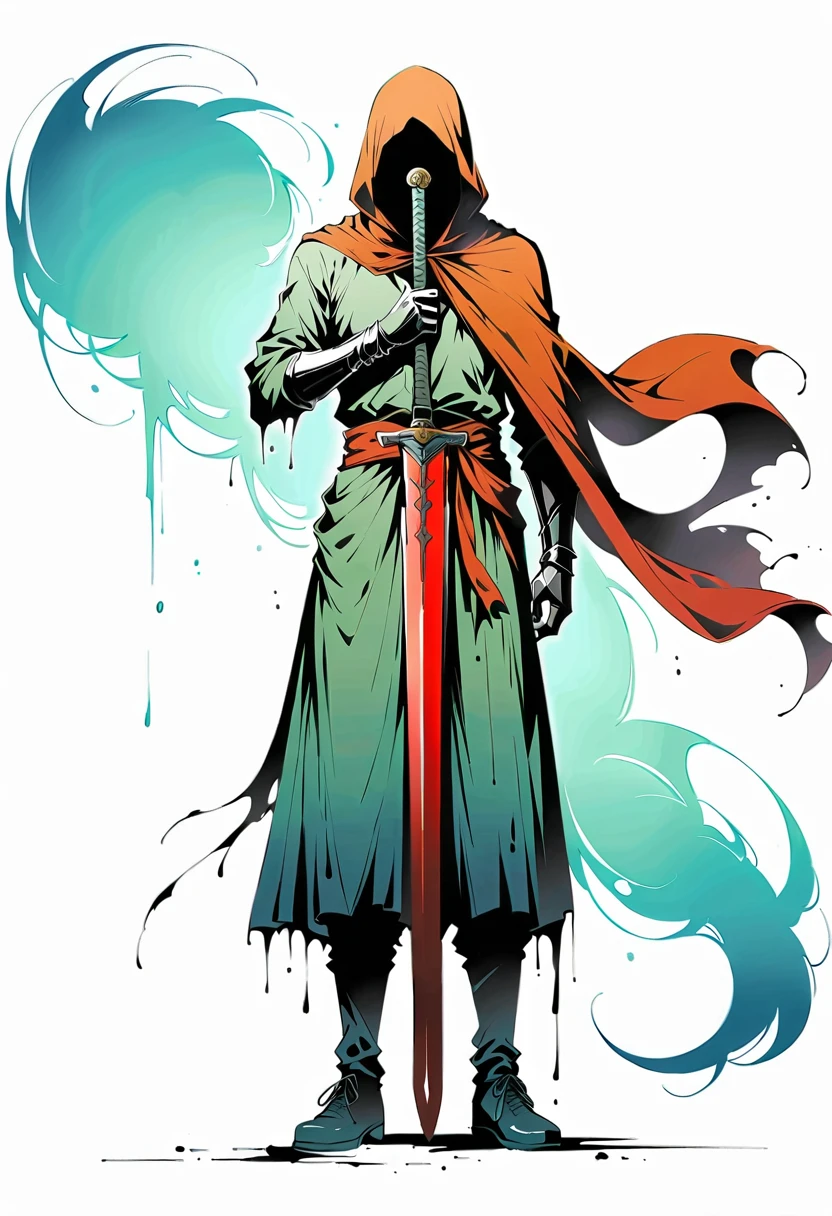 Chinese swordsman,Simple lines,Minimalism,Abstract Art,Holding a red long sword,