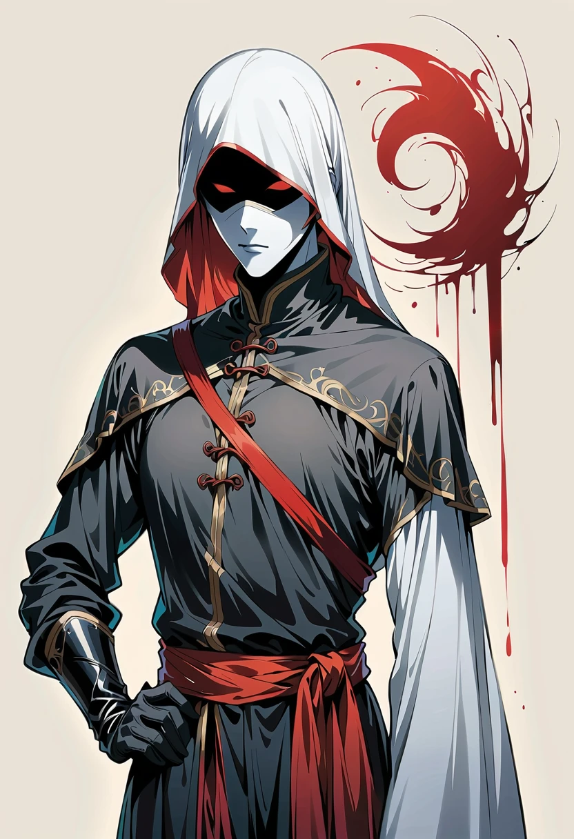 Chinese swordsman，Simple lines，Minimalism，Abstract Art，Holding a red long sword，