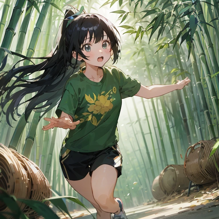 anime girl running in a bamboo forest with her arms outstretched, the anime girl is running, in a bamboo forest, smooth anime cg art, walking in a bamboo forest, artgerm and atey ghailan, young anime girl, digital anime illustration, anime style 4 k, rin, anime moe artstyle, anime visual of a cute girl