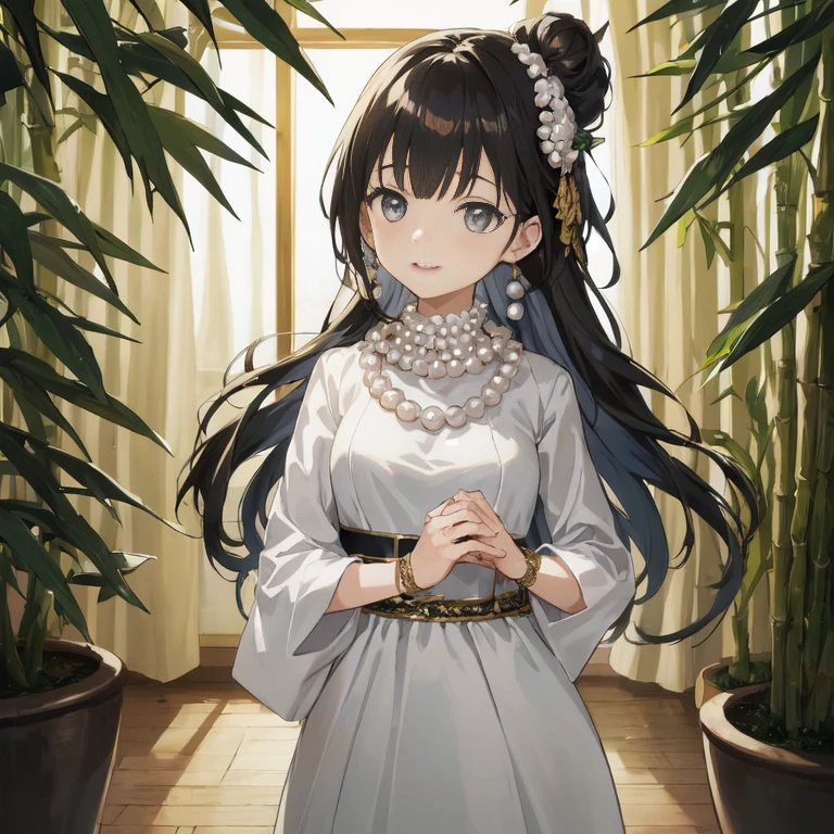 anime girl in white dress with long hair and pearl necklace, high detailed official artwork, anime visual of a cute girl, cute anime waifu in a nice dress, official art, anime portrait of shiina ringo, shikamimi, palace , a girl in hanfu, official artwork, anime moe artstyle, in dress, hestia