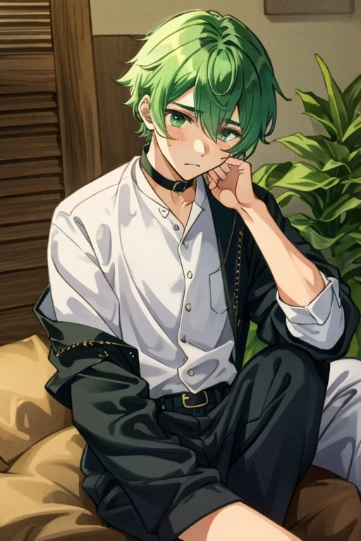 Anime BL, , boy with green hair