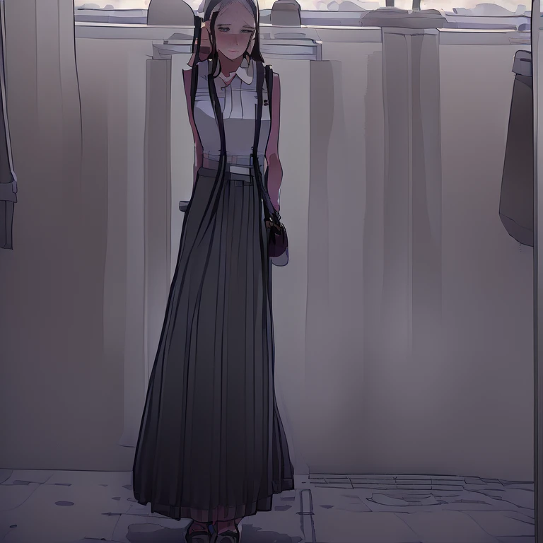 (1 girl, Peeしたい, Pee herself, Pee, Pee self, Are crying, An urgent need to go to the toilet), (Peeしたい, Peeしたい, Pee, Pee self, Pee, Pee self:1.3), (Women waiting in line for the toilet, Long dress, Long maxi skirt, 1 handbag, Peeしたい, Cover your groin area, Knees together and feet apart:2), (Place your hands between your legs, Leaning forward:1.3), (face with shadow, Despair, anxiety, Haa, Apply blush all over the face, Embarrassing, avert your eyes:1.5), (The girl can&#39;t stand up straight:1.5), (whole body:1.2), (Highly detailed face, highest quality:2), Open your mouth a little, Natural Makeup