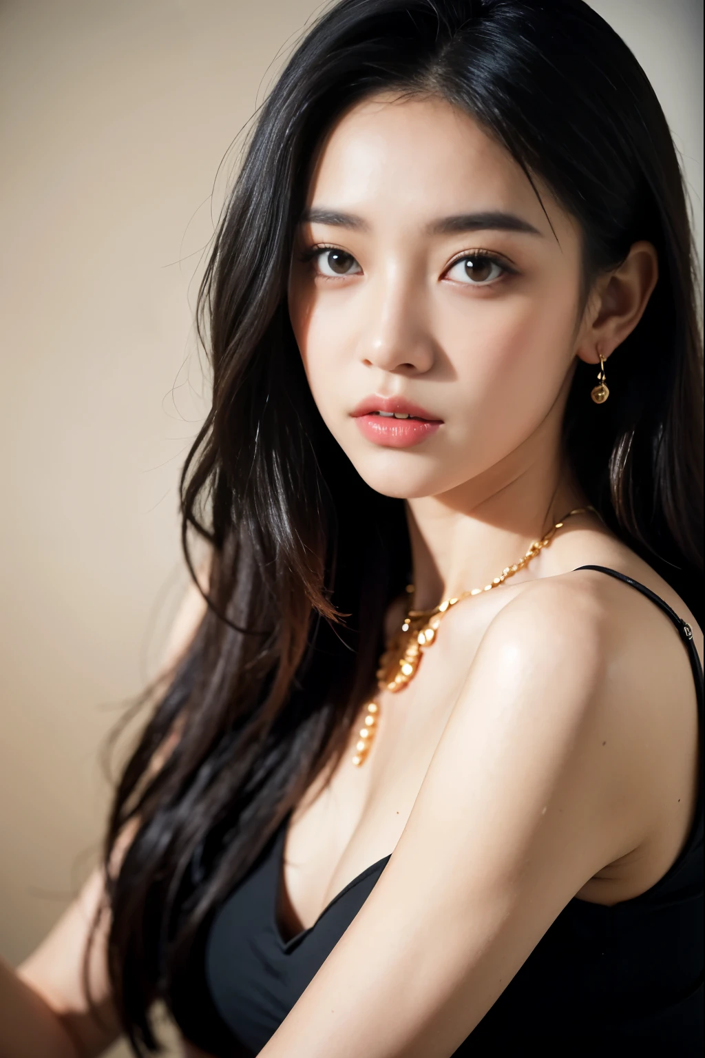 (masterpiece:1.3), (8 thousand, realistic, RAW photos, best quality: 1.4), (1 woman),(very sexy), (Beautiful makeover), (유난히 아름다운 realistic 얼굴), (Build a beautiful body) , (beautiful face), (beautiful face), (long eyelashes), (double eyelid), (realistic face), (black hair. parted, long hair:1.3), (아름다운 parted스타일), (realistic eyes), (really beautiful and delicate eyes), (realistic skin), (beautiful skin), (absurd), (attractive), (ultra high resolution), (extremely realistic), (very detailed), (golden ratio), (necklace), (earring), (So beautiful and sexy)
