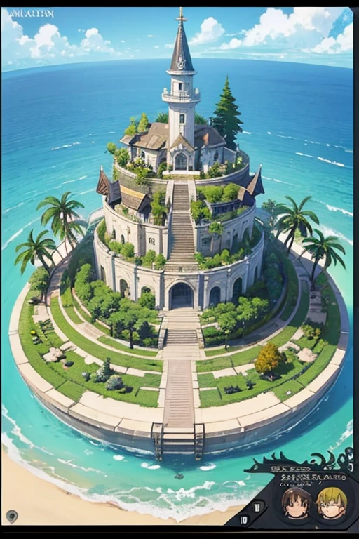 fantasy world, estilo isekai de anime, zona de comercio en la playa, estilo pixel art