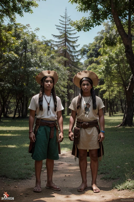 criar casal de indios jovens na foresta, em desenho animado