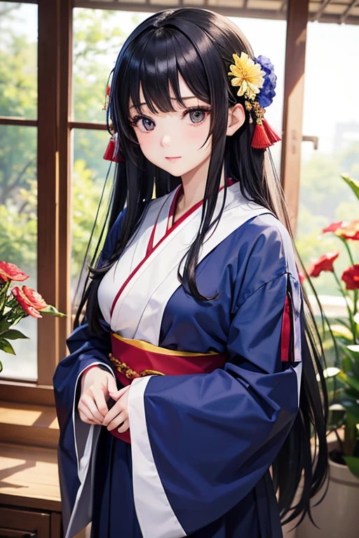 普通ofチェスト、masterpiece、8K wallpapers incorporating highly detailed CG、2人of女of子、13 years old、Baby Face、beautiful、Genuine、Blurred、Blurred_background、Blurred_prospect、branch、梅offlower、depth_of_Field、flower、gem、nose、Realistic、Black hair close to blue、alone、shrine maiden costume、Hide your fingers、Hide your arms、just wear a bra、乳首of形分かる、whole body、Long Hair、Straight bangs、