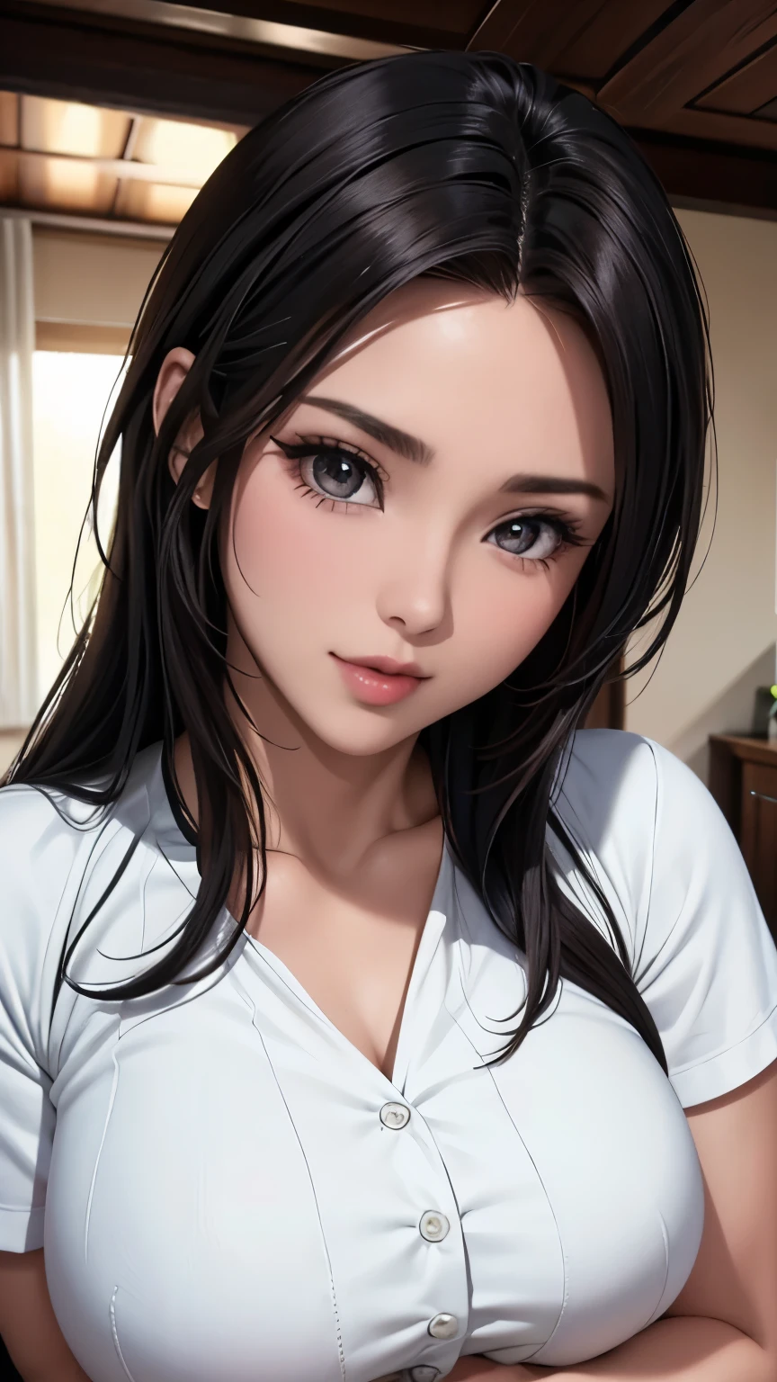 (Obra maestra:1.3)、Super detailed finish、(high resolution、8k:1.3)、(of the highest quality、Ultrarrealista como una foto.:1.5)、sharp focus, 超high resolutionの顔、The face is in focus、Ultra high definition and beautiful eyes.、The eyes are symmetrical.:1.3、Beautiful and high definition skin、piel firme、primer plano de la cara、 、muy lindo、muy lindo、maquillaje natural, labios brillantes ,, cuerpo completo, Jessie_pokemon, pendientes, uniforme del equipo cohete, top corto, cabello muy largo, cabello purpura, slicked back hair, Minifalda blanca, mirando al espectador, feliz 