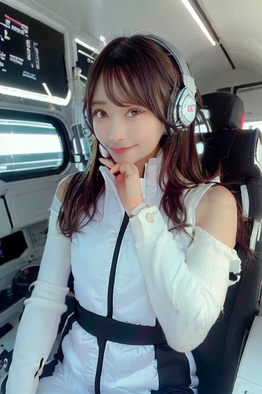 High resolution, highest quality, Perfect dynamic composition, Beautiful details, Off the shoulder、Shiny Hair、Medium Hair, Natural color lip, university student、Harajuku、smile、(headphone),(headset),(astrovest):3,(black sleeves):5,inside spacestation,inside spacecraft,,zero gravity,smile,open leg,blush:1.5,hidden hands,neotech,(8k, highest quality, masterpiece:1.2), (Realistic, photo-Realistic:1.37), Very detailed,highest quality, Ultra-high resolution, Professional Lighting, Photon Mapping, Radio City, Physically Based Rendering, Cinema Lighting, Basketball court,Depth of written boundary, Sharp focus,Sunbeam, Good composition,(Bokeh:1.2) One girl,alone,(whole body), (Mouth closed),Beautiful fine details, Pause, Tight waist,Basketball Uniforms, Black Hair,Messy Hair,Long hair blowing in the wind,(Ulzzang-6500:1.2) Mix 4, Hello