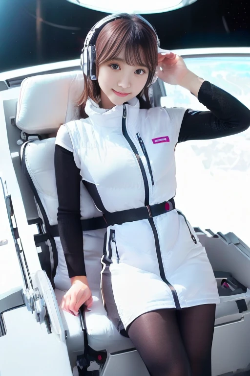 ((NSFW: 1.4)), (acrobatic pose):10,((Detailed face, Professional photography)), ((NSFW, zettai ryouiki, 1 girl)), Ultra-high resolution, (Realistic: 1.4), RAW Photos, highest quality, (PhotoRealistic Stick), concentrated, Soft Light, ((30 years old)), ((Japanese)), (( (Young Face))), (surface), (Depth of written boundary), masterpiece, (Realistic),(inside ISS):3, woman, ,astrovest:2,headphone:2,smartwatch,,bangs, ((1 girl)),(black sleeves):2,(black tights):2,inside spacestation,inside spacecraft,,zero gravity,smile,open leg,blush:1.5,hidden hands,neotech