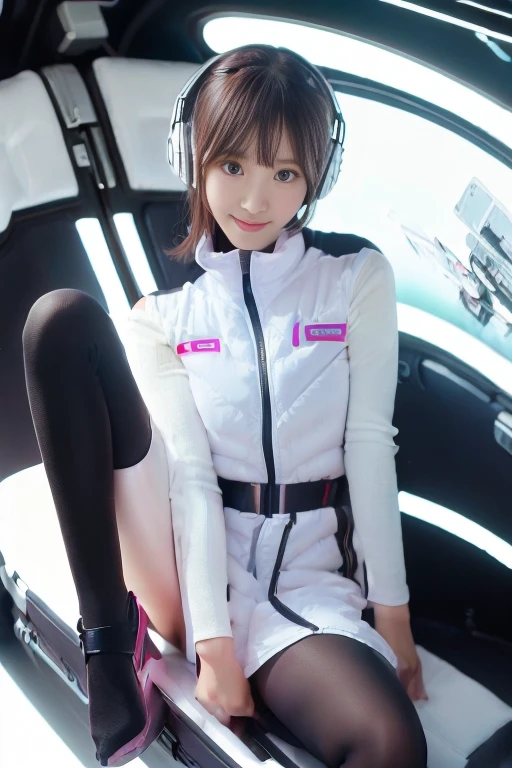 ((NSFW: 1.4)), (acrobatic pose):10,((Detailed face, Professional photography)), ((NSFW, zettai ryouiki, 1 girl)), Ultra-high resolution, (Realistic: 1.4), RAW Photos, highest quality, (PhotoRealistic Stick), concentrated, Soft Light, ((30 years old)), ((Japanese)), (( (Young Face))), (surface), (Depth of written boundary), masterpiece, (Realistic),(inside ISS):3, woman, ,astrovest:2,headphone:2,smartwatch,,bangs, ((1 girl)),(black sleeves):2,(black tights):2,inside spacestation,inside spacecraft,,zero gravity,smile,open leg,blush:1.5,hidden hands,neotech