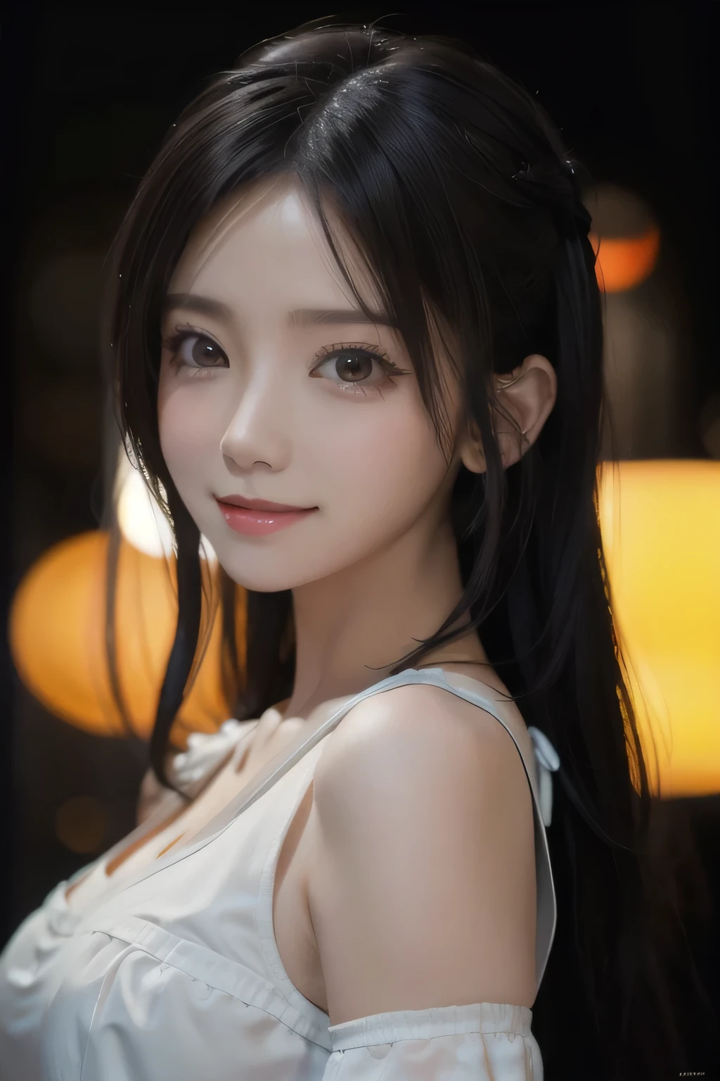 ((Highest quality)),(超High resolution),(Very detailed),(Detailed Description),((The best CG)),(masterpiece),Very detailedなアート、(Highest quality、8K、32k、masterpiece:1.2)、(Realistic)、(Realistic:1.2)、(High resolution)、Very detailed, (Close-up face:1.6), Very beautiful face and eyes, Big eyes, 1 woman, 20 years old、Pale skin:1.4, Shine, Transparent muscles:1.2、((Ultra-Realistic Details))、Portraiture、All the characters are super realistic.:1.6、Global Illumination、Octane Rendering:1.2, The best beautiful girl,Very detailed, High resolution RAW color photos, Professional photography, Realistic portrait, Cinematic Light, (( Random Pause:1.2 ))、With a small face、Pale Cheeks:1.1、(( With a random cute smile:1.4 ))、((Beautiful Eyes、Light enters the eyes:1.4、Staring at a lover、adorable eyes:1.2 )) 、((Shiny Hair Brown twin tails, 、Delicate texture、Voluminous Hair:1.1、Thick Hair:1.2 )), Natural Makeup、Beautiful big ,(Big ample breasts:1.2)、Captivating beauty、Captivate what you see、Tight waist、Delicate body、(Highest quality、Attention to detail、)、(Oil paint:1.2)、Very detailed、(Realistic、Realistic:1.37)、Bright colors、(( Deep neckline Beautiful bright damask dress in random colors:1.4 )), (Front Focus), (Front Focus), (In the Dark:1.6), Outdoor 、A spacious space with greenery and flower beds々and space々and::1.4、Garden 、wind , From the side 、