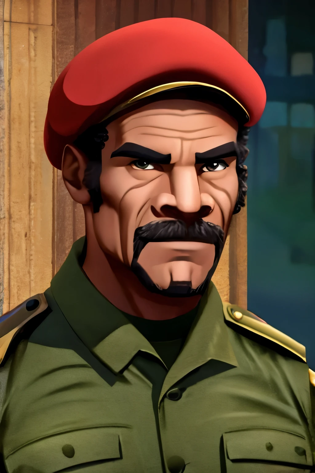 a man wearing militar outfit with red beret, seu madruga, 8k