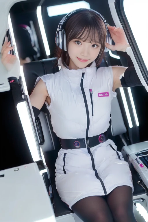 ((NSFW: 1.4)), (acrobatic pose):10,((Detailed face, Professional photography)), ((NSFW, zettai ryouiki, 1 girl)), Ultra-high resolution, (Realistic: 1.4), RAW Photos, highest quality, (PhotoRealistic Stick), concentrated, Soft Light, ((30 years old)), ((Japanese)), (( (Young Face))), (surface), (Depth of written boundary), masterpiece, (Realistic),(inside ISS):3, woman, ,astrovest:2,headphone:2,smartwatch,,bangs, ((1 girl)),(black sleeves):2,(black tights):2,inside spacestation,inside spacecraft,,zero gravity,smile,open leg,blush:1.5,hidden hands,neotech