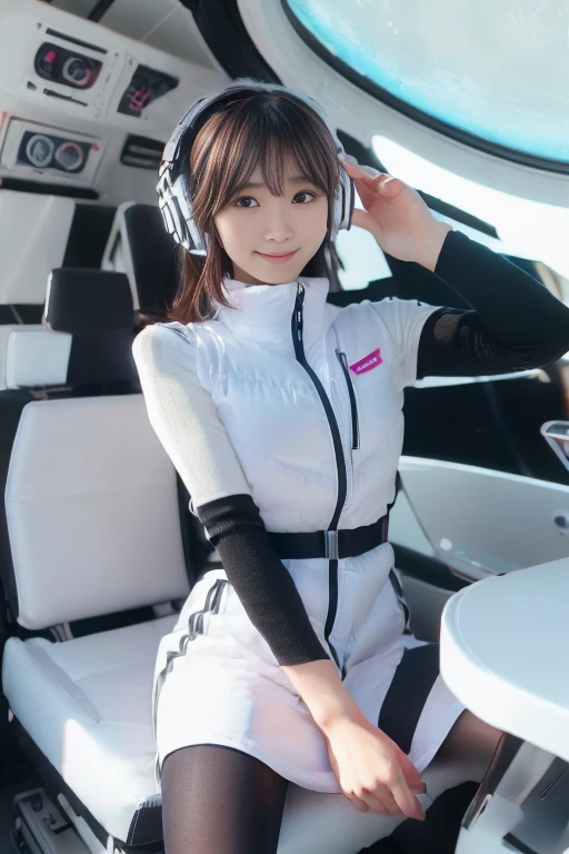 ((NSFW: 1.4)), (acrobatic pose):10,((Detailed face, Professional photography)), ((NSFW, zettai ryouiki, 1 girl)), Ultra-high resolution, (Realistic: 1.4), RAW Photos, highest quality, (PhotoRealistic Stick), concentrated, Soft Light, ((30 years old)), ((Japanese)), (( (Young Face))), (surface), (Depth of written boundary), masterpiece, (Realistic),(inside ISS):3, woman, ,astrovest:2,headphone:2,smartwatch,,bangs, ((1 girl)),(black sleeves):2,(black tights):2,inside spacestation,inside spacecraft,,zero gravity,smile,open leg,blush:1.5,hidden hands,neotech