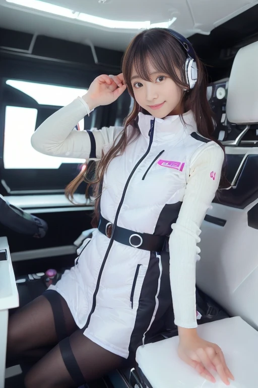 ((NSFW: 1.4)), (acrobatic pose):10,((Detailed face, Professional photography)), ((NSFW, zettai ryouiki, 1 girl)), Ultra-high resolution, (Realistic: 1.4), RAW Photos, highest quality, (PhotoRealistic Stick), concentrated, Soft Light, ((30 years old)), ((Japanese)), (( (Young Face))), (surface), (Depth of written boundary), masterpiece, (Realistic),(inside ISS):3, woman, ,astrovest:2,headphone:2,smartwatch,,bangs, ((1 girl)),(black sleeves):2,(black tights):2,inside spacestation,inside spacecraft,,zero gravity,smile,open leg,blush:1.5,hidden hands,neotech