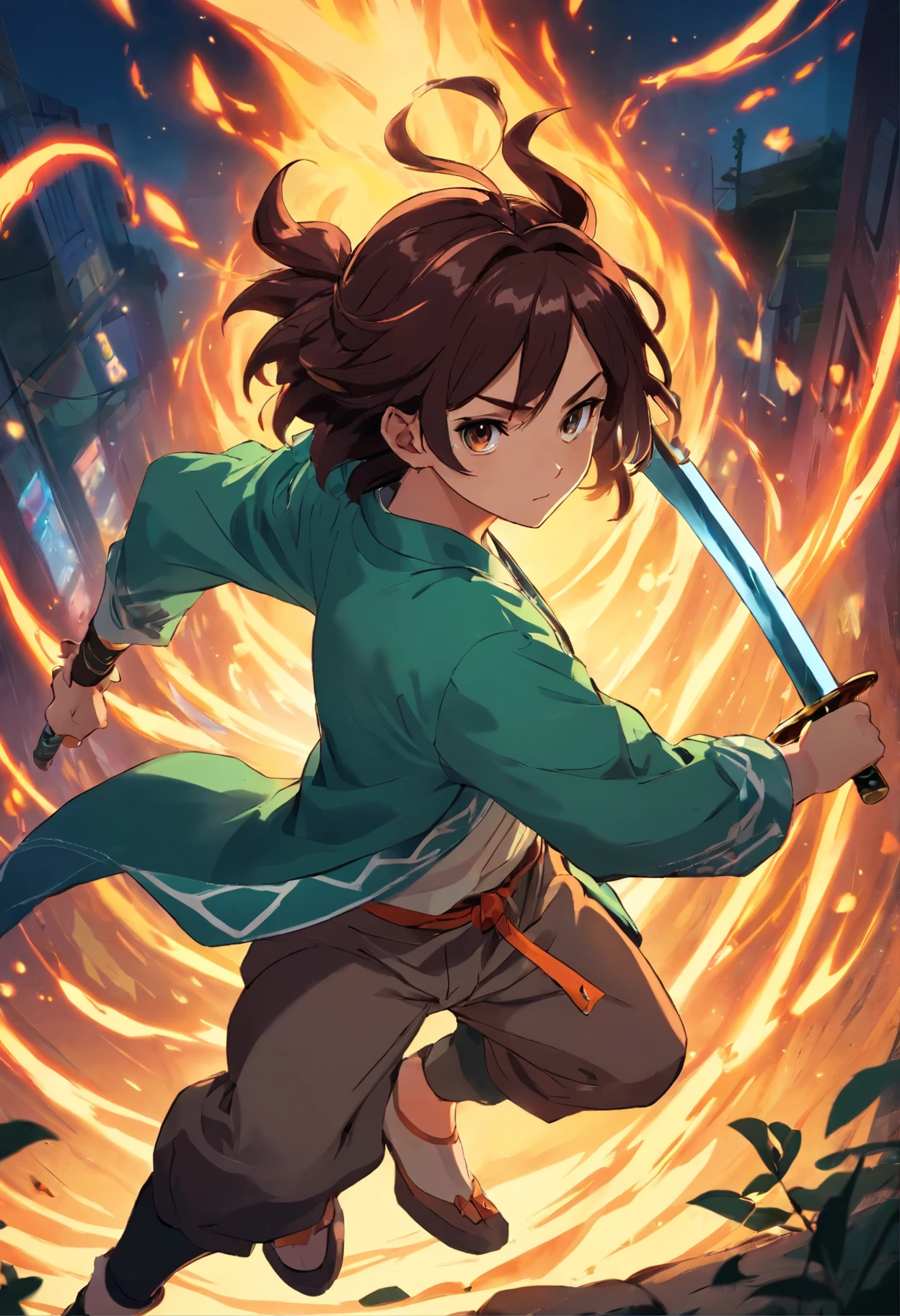 Demon Slayer: Kimetsu no Yaiba,Sword swing action,Prepare the pose,Half squat,Bow your head,Draw the Sword