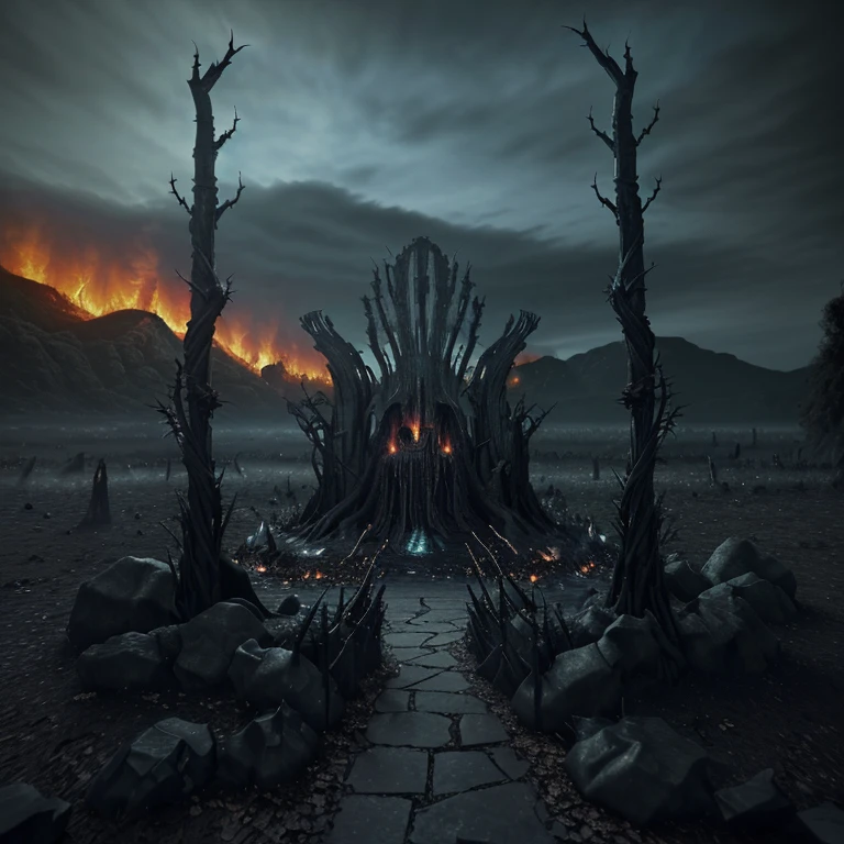 (best quality,4k,8k,highres,masterpiece:1.2),ultra-detailed,(realistic,photorealistic,photo-realistic:1.37),dark and mysterious atmosphere,heavenly dreamlike scene,surrealistic beauty,intense colors,gloomy clouds,sinister lighting,floating inferno,crumbling ruins,burning sculptures,malevolent shadows,lost souls,wailing ghosts,demonic figures,wicked temptations,bloody rivers,piercing screams,ominous whispers,jagged rocks,spiky thorns,enchanted chains,forbidden fruits,twisted tree branches,ethereal mist,scorching fire,haunting melodies,ominous chants,majestic gates,fiery abyss,tormented souls,fallen angels,heavenly serpents,soaring demons,luminous halos,shattered wings,celestial radiance,eternal torment,devilish delight.