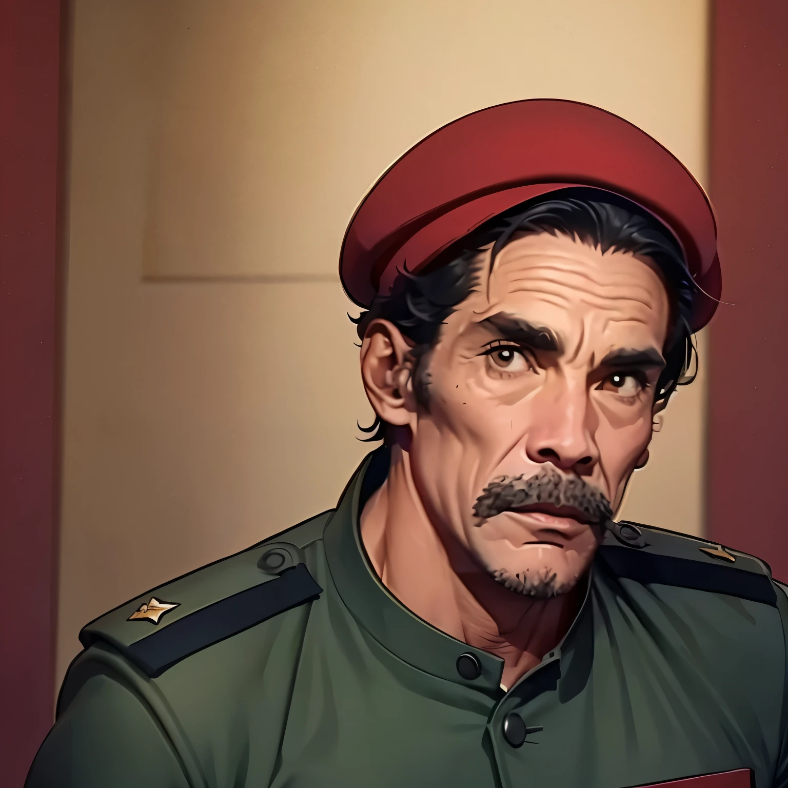 a man wearing militar outfit with red beret, seu madruga, 8k