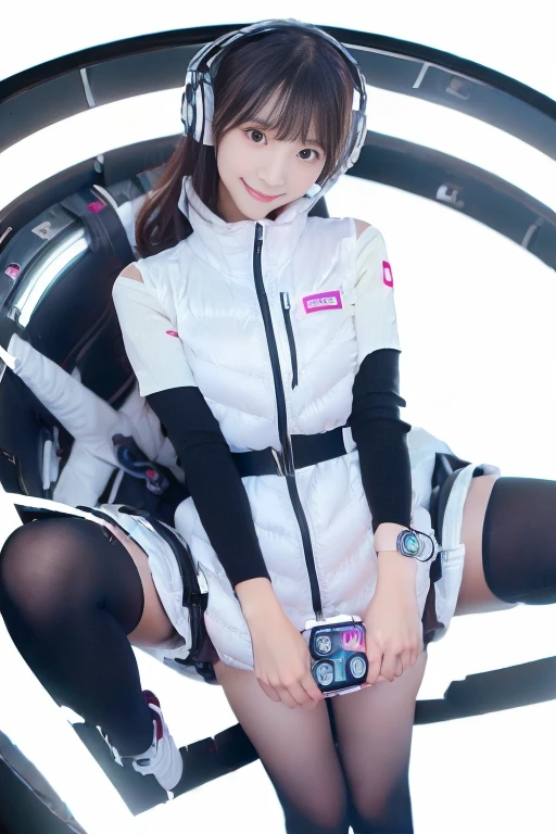 ((NSFW: 1.4)), (acrobatic pose):10,((Detailed face, Professional photography)), ((NSFW, zettai ryouiki, 1 girl)), Ultra-high resolution, (Realistic: 1.4), RAW Photos, highest quality, (PhotoRealistic Stick), concentrated, Soft Light, ((30 years old)), ((Japanese)), (( (Young Face))), (surface), (Depth of written boundary), masterpiece, (Realistic),(inside ISS):3, woman, ,astrovest:2,headphone:2,smartwatch,,bangs, ((1 girl)),(black sleeves):2,(black tights):2,inside spacestation,inside spacecraft,,zero gravity,smile,open leg,blush:1.5,hidden hands,neotech