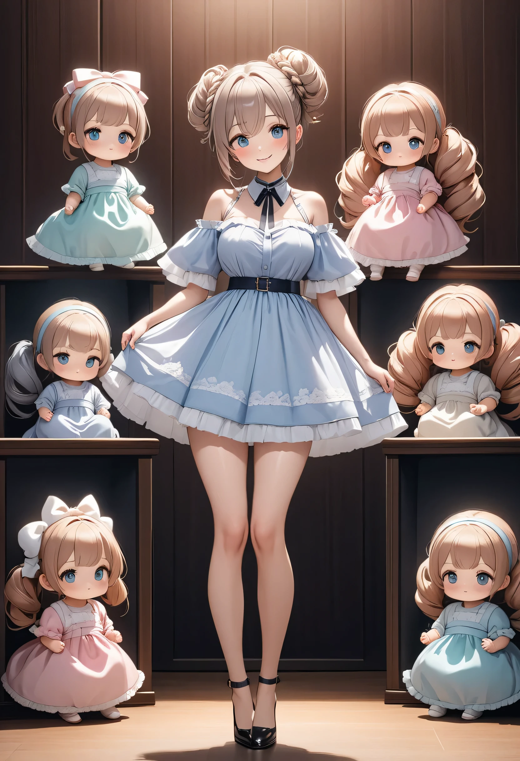 masterpiece、Mastepiece、girl、Random hairstyle、Clear eyes、Smiling at the audience、Perfect proportions、full body shot、
Wear a baby doll、The background is a private room