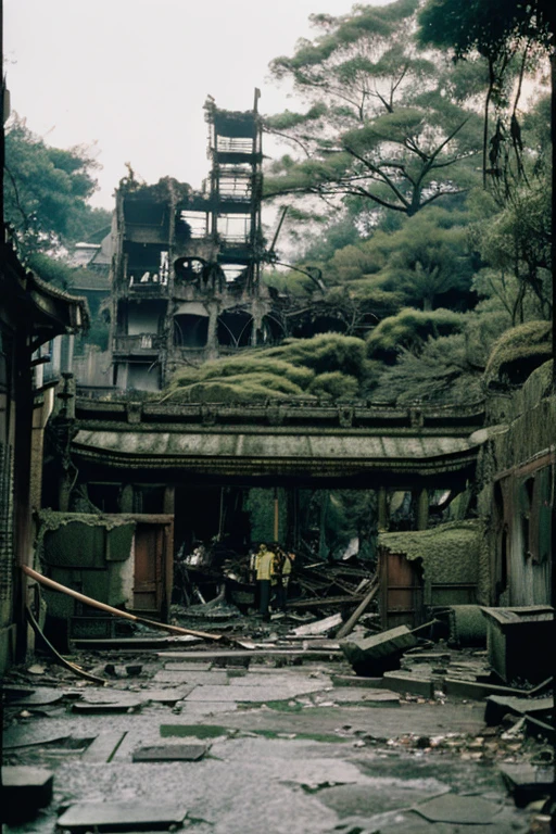 amusement park,moss,Collapse,Devastation,Inside the ruins is narrow,Showa,Glasses,Women,adventure,Black and White,