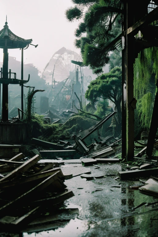 amusement park,moss,Collapse,Devastation,Inside the ruins is narrow,Showa,Glasses,Women,adventure,Black and White,