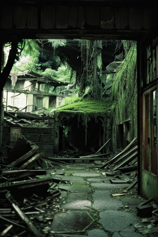 amusement park,moss,Collapse,Devastation,Inside the ruins is narrow,Showa,Glasses,Women,adventure,Black and White,