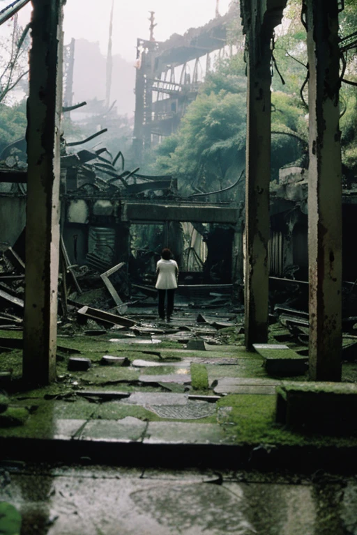 amusement park,moss,Collapse,Devastation,Inside the ruins is narrow,Showa,Glasses,Women,adventure,Black and White,