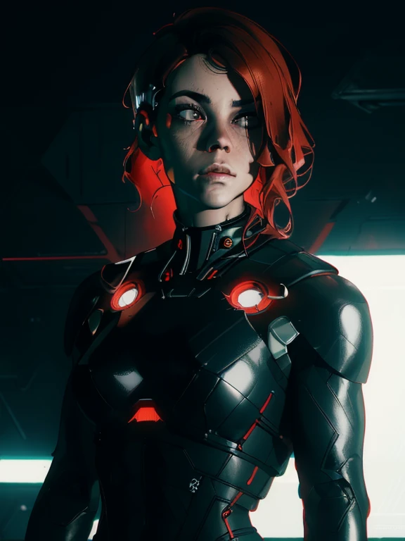 jesseC_soul3142, solo, 1girl, red hair, extradimensional suit, upper body, science fiction, cyberpunk, Perfect Anatomy, Looking at Viewer, 4k textures, raw photo, epic artistic, photoreal art, sharp focus, even lighting, insane details, intricate details, hyperdetailed, rich colors