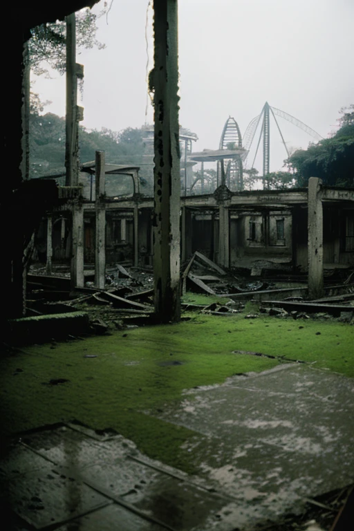 amusement park,moss,Collapse,Devastation,Inside the ruins is narrow,Showa,Glasses,Women,adventure,Black and White,