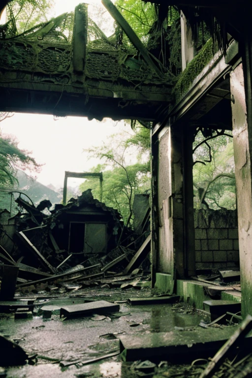 amusement park,moss,Collapse,Devastation,Inside the ruins is narrow,Showa,Glasses,Women,adventure,Black and White,