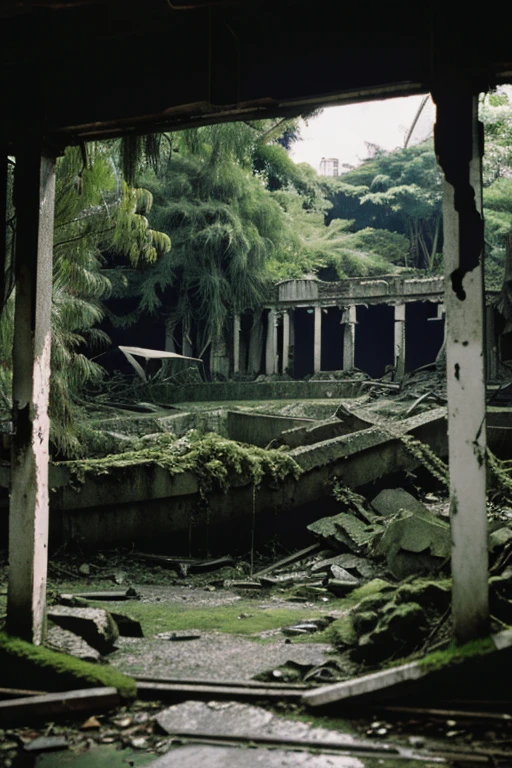 amusement park,moss,Collapse,Devastation,Inside the ruins is narrow,Showa,Glasses,Women,adventure,Black and White,