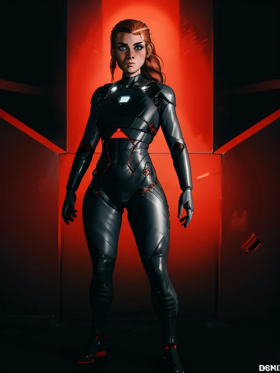 (master part), (best quality), (ultra detailed), (1girl), Jesse Faden, Standing, (simple background), beautiful detailed eyes, delicate and pretty face, red hair, extradimensional suit, upper body, science fiction, cyberpunk, Perfect Anatomy, Looking at Viewer, epic artistic, sharp focus, even lighting, insane details, hyperdetailed, rich colors, posing for photo, full body photo
