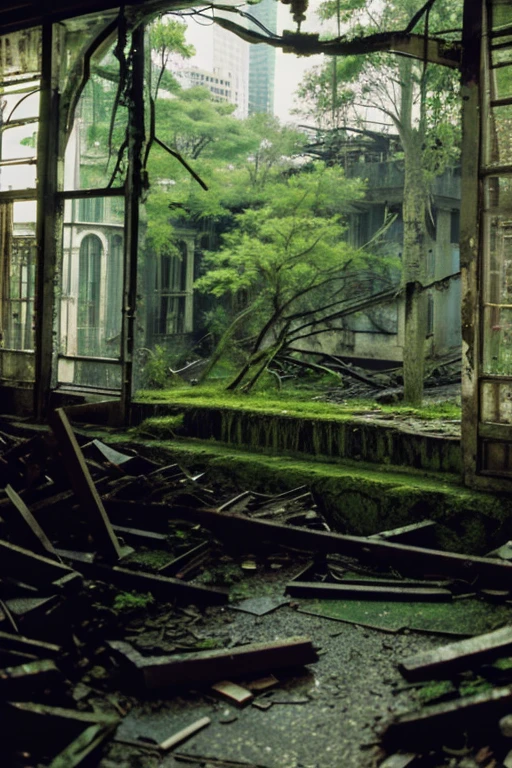 City,moss,Collapse,Devastation,Inside the ruins is narrow,Showa,Glasses,Women,adventure,Black and White,