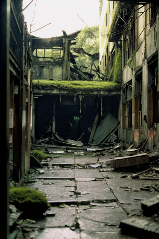 City,moss,Collapse,Devastation,Inside the ruins is narrow,Showa,Glasses,Women,adventure,Black and White,