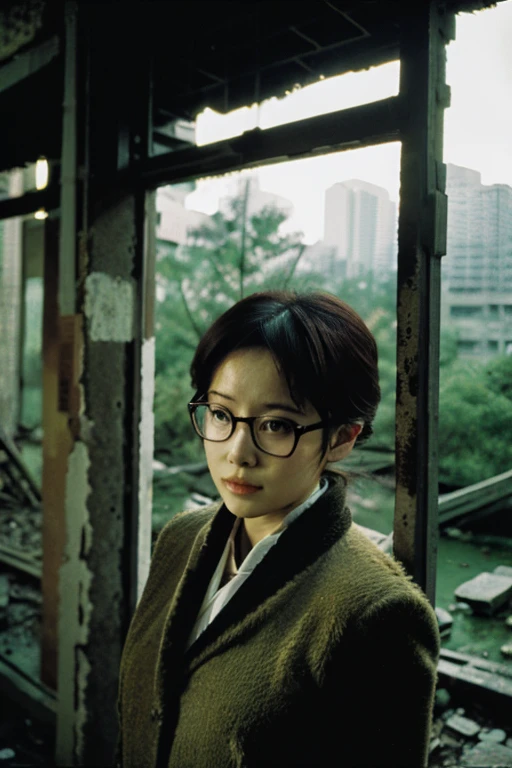City,moss,Collapse,Devastation,Inside the ruins is narrow,Showa,Glasses,Women,adventure,Black and White,