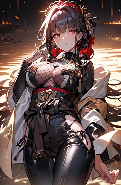 ((in a desert:1.5)), a matured woman with long hair and a white outfit, (resting in oasis:1.2), artwork in the style of guweiz, bodyesbian, fine details. girls frontline, beautiful anime illustration, from girls frontline, stunning, 21 years old, (solo:1.5), (sfw:1.25), beautiful breast, medium breasts, Amazing Cleavage, thin waist, big ass, Raised sexy, (dark mahogany medium long hair, updo, hair over one eye, asymmetric hair, Carly hair, low tied),(Headscarfs, hair bands, head vandage, Turban), (ultra high resolution, 8K RAW photo, photo realistics, weak outline:1.3, clear focus), best qualtiy, natural lighting, field depth, (Bright pupils, detailed beautiful eyes, high detailed face), Red lip, looking at viewers, (tight focus:1.2, from below), sexy posing, seductive weak smiling, center image, (wearing white long jacket and clothes, wearing short pants, gold ornaments, white clothes rolling around waist, camel-brown long leather boots, translucent lace pantyhose), ((correct anatomy:1.5)), ((outdoor:1.2)),