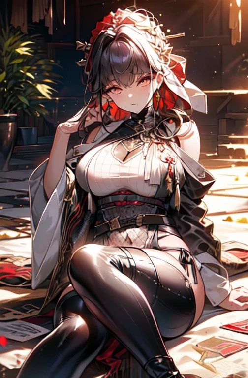 ((in a desert:1.5)), a matured woman with long hair and a white outfit, (resting in oasis:1.2), artwork in the style of guweiz, bodyesbian, fine details. girls frontline, beautiful anime illustration, from girls frontline, stunning, 21 years old, (solo:1.5), (sfw:1.25), beautiful breast, medium breasts, Amazing Cleavage, thin waist, big ass, Raised sexy, (dark mahogany medium long hair, updo, hair over one eye, asymmetric hair, Carly hair, low tied),(Headscarfs, hair bands, head vandage, Turban), (ultra high resolution, 8K RAW photo, photo realistics, weak outline:1.3, clear focus), best qualtiy, natural lighting, field depth, (Bright pupils, detailed beautiful eyes, high detailed face), Red lip, looking at viewers, (tight focus:1.2, from below), sexy posing, seductive weak smiling, center image, (wearing white long jacket and clothes, wearing short pants, gold ornaments, white clothes rolling around waist, camel-brown long leather boots, translucent lace pantyhose), ((correct anatomy:1.5)), ((outdoor:1.2)),
