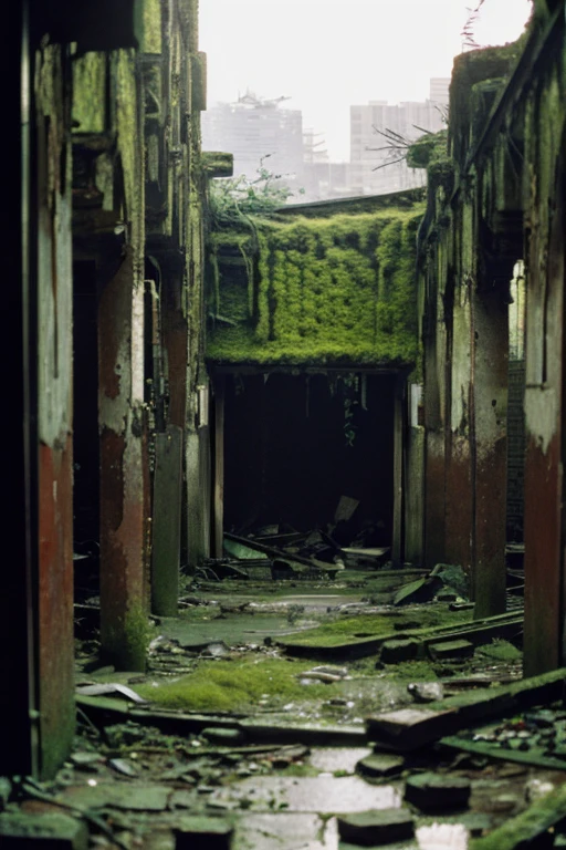 City,moss,Collapse,Devastation,Inside the ruins is narrow,Showa,Glasses,Women,adventure,Black and White,