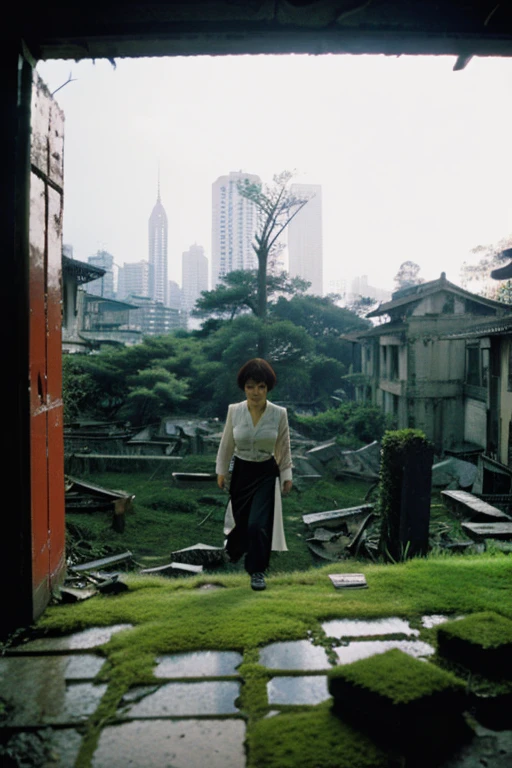 City,moss,Collapse,Devastation,Inside the ruins is narrow,Showa,Glasses,Women,adventure,Black and White,