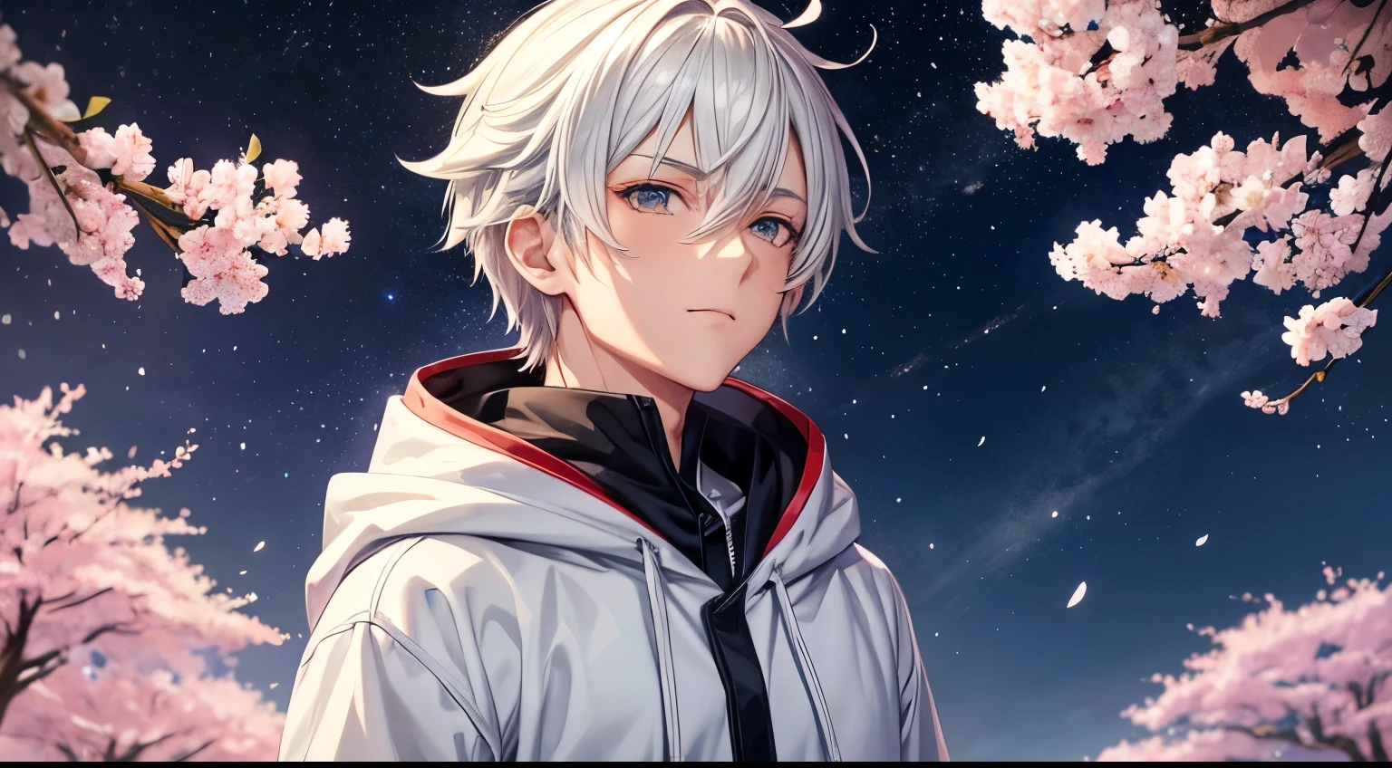 #male #Only one person depicted
#hoodie
#Base Model
#others
#characterdesign
#Outdoor
#character
#male
#design
#style
#Upscaling
#daily
#animeーションの
#Artwork
#anime
#エピックcharacter
#Cherry Blossoms at Night #Starry Sky #Detailed facial expression depiction #Perfect facial expression