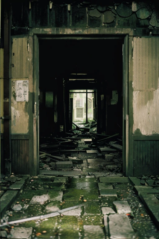 City,moss,Collapse,Devastation,Inside the ruins is narrow,Showa,Glasses,Women,adventure,Black and White,