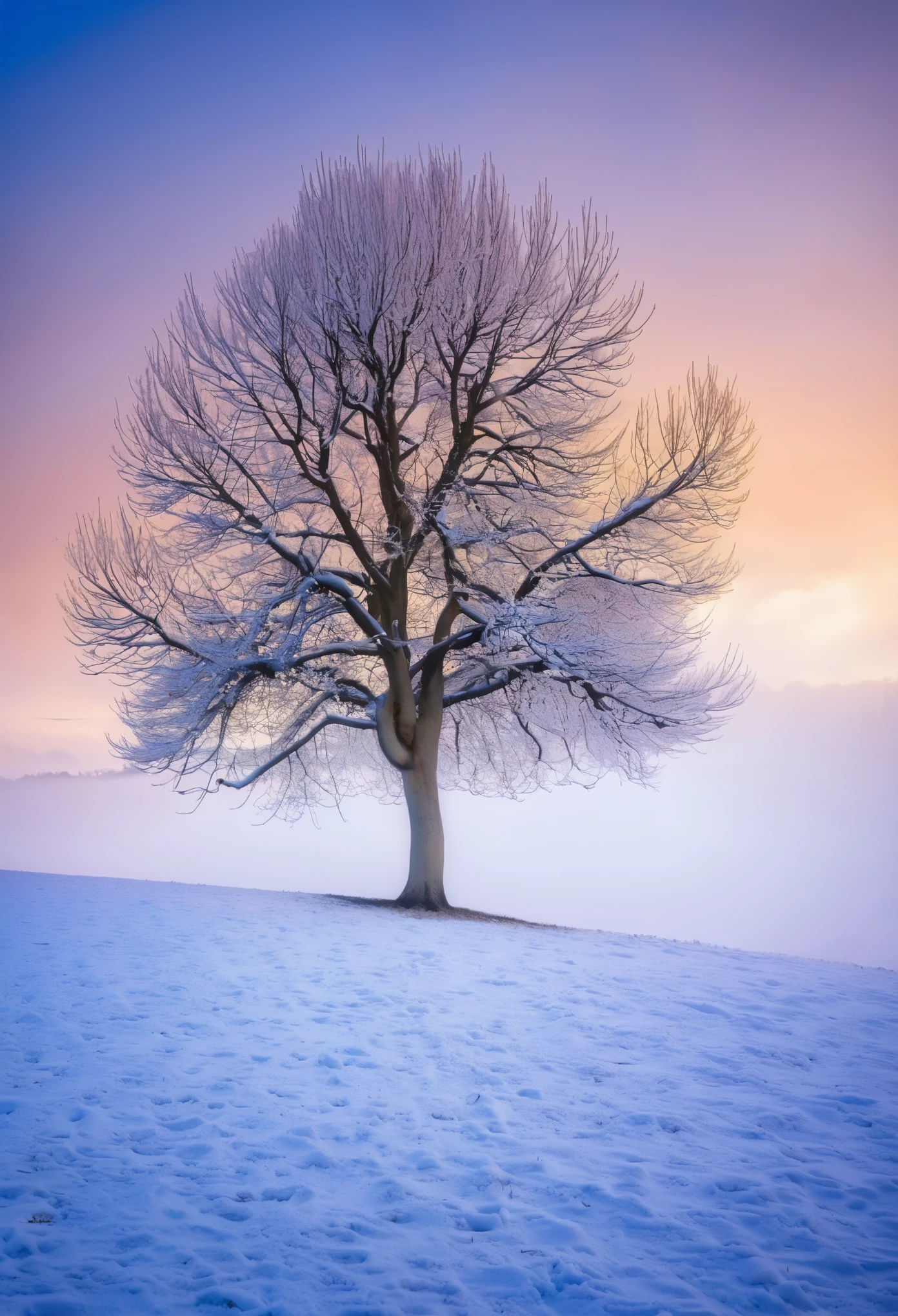 pear tree in winter with no fruit on a hill.