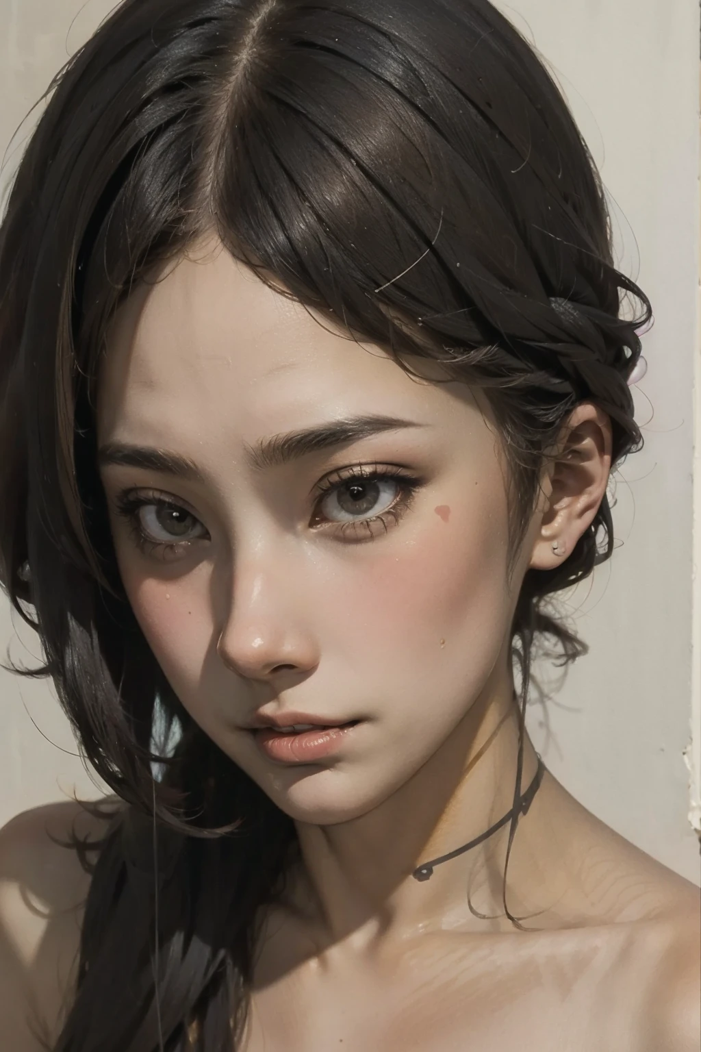 (nsfw),((ganguro)), (masterpiece: 1.2, highest quality), (dark skin)、((Full Body))、((Flat Chest))、Kogal、Close up of 18 year old woman、Angle from above、look at the camera with a sad face、Heisei 、Blonde、Black gal、