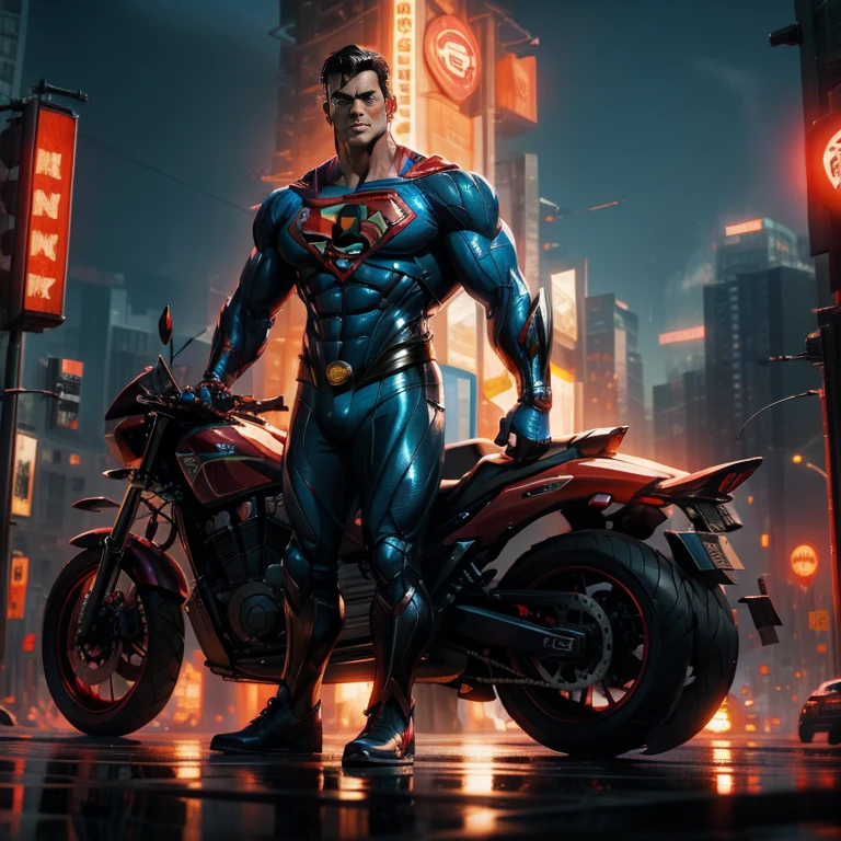 Muscle Special superman voando, Doomsday colors, Red light, Futuristic, 1/3, High detail, Ultra high quality, illusory engine, 8K,