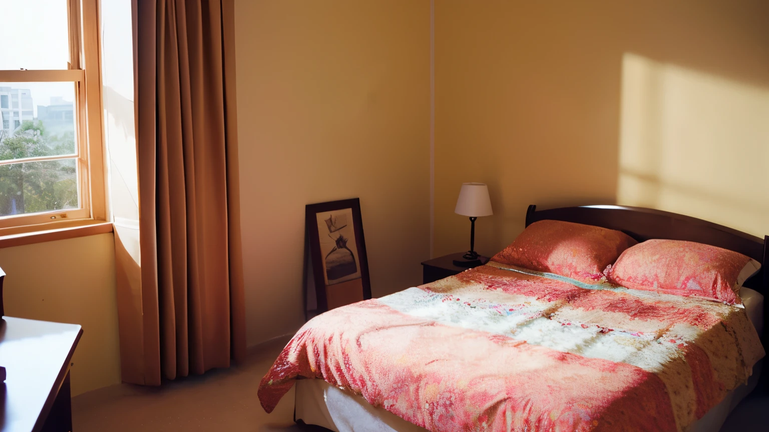 Masterpiece, best quality, photoภาพยนตร์ของเตียงนอน，bedroom，soft light, photo, film, height