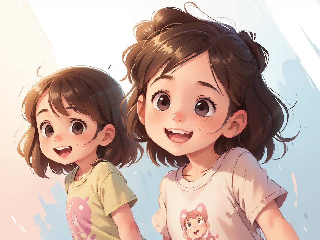 （A girl：1.1，children's：0.9），happy girl, Sketch style design，Children's illustration style，Pencil and watercolor effects，Realistic facial features，Natural soft light，Fine hair and clothes，Playful bright colors，Joyful expressions，Fictional background，black and white girl without color