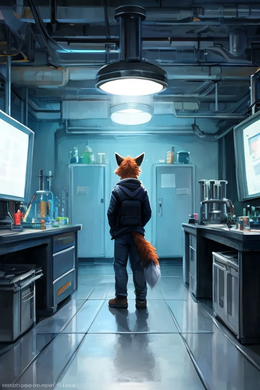  Laboratory photograph with a cartoon artwork digital artwork Style spacious laboratory room with some stuff in it with a big open area in the middle so two characters could stand there but leave that area empty and blank so someone can fill that area in with a portrait of two people standing next to each other do not include people detailed, uploaded to e621, beautiful and detailed  kenket, Ross Tran, ruan jia, uploaded to e621, zaush, foxovh, movie lighting,, 