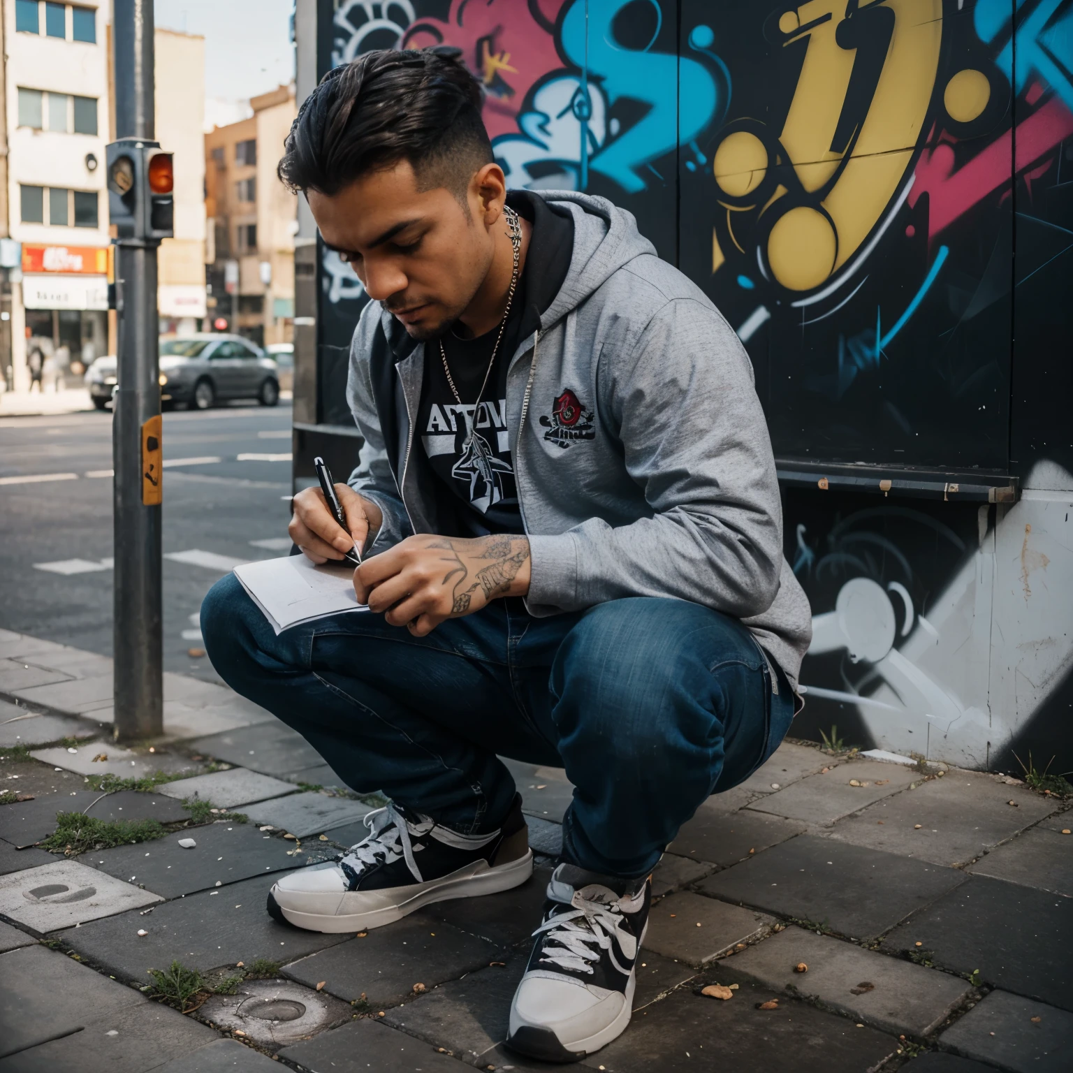 Grafitero escribiendo "Urban Seasoning" 